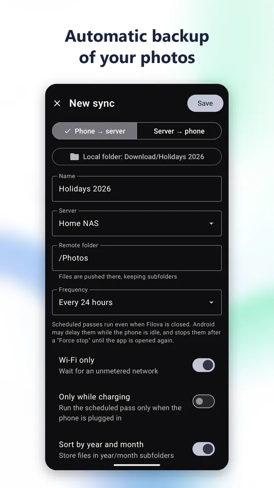 Automatic backup of your photos