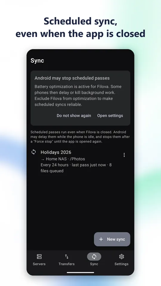 Scheduled sync, even when the app is closed
