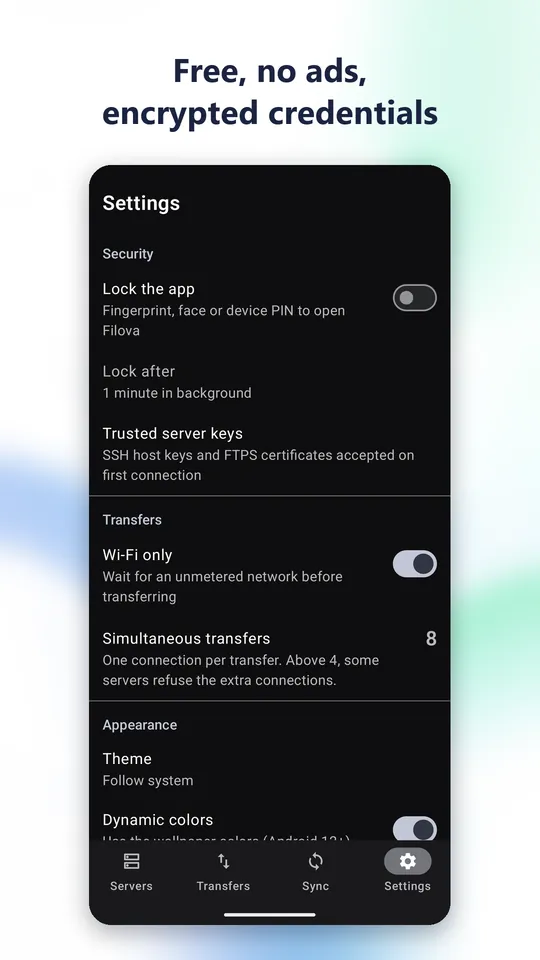 Free, no ads, encrypted credentials